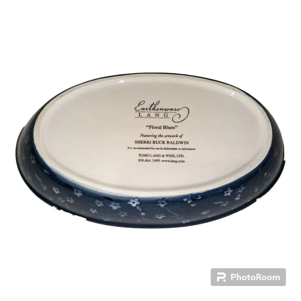 Lang Serving Bowls Earthenware Floral Blues Oval  set of 2 Blue white 9.75
